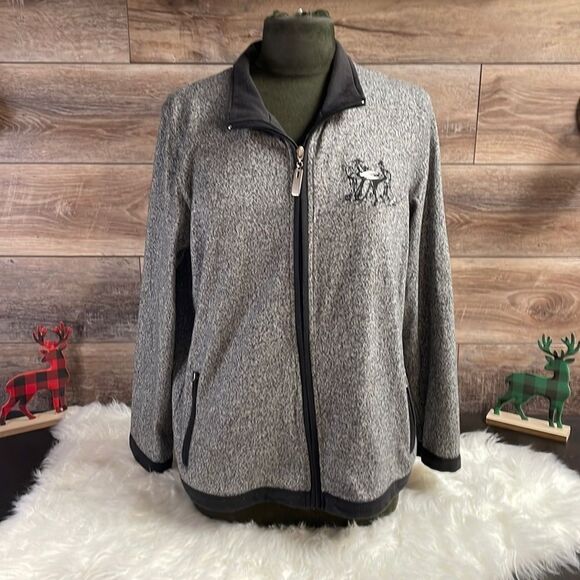 Koret Petite Front Zip Jacket Zip Front, Pockets Embroidered Gray Black Size PL - Picture 3 of 10